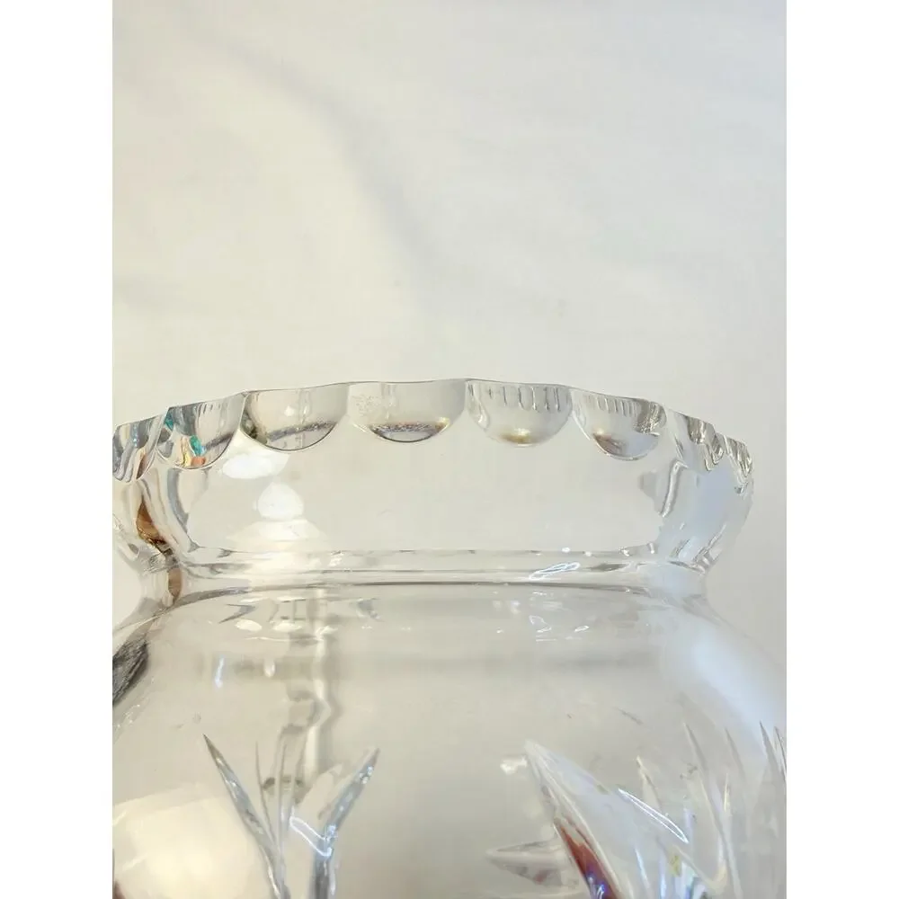 Vtg Cut Crystal Jam, Honey Jar W/ Glass Spoon Scalloped Lid